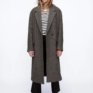 NWT ZARA Gray Oversized Wool Blend Textured Tweed Coat